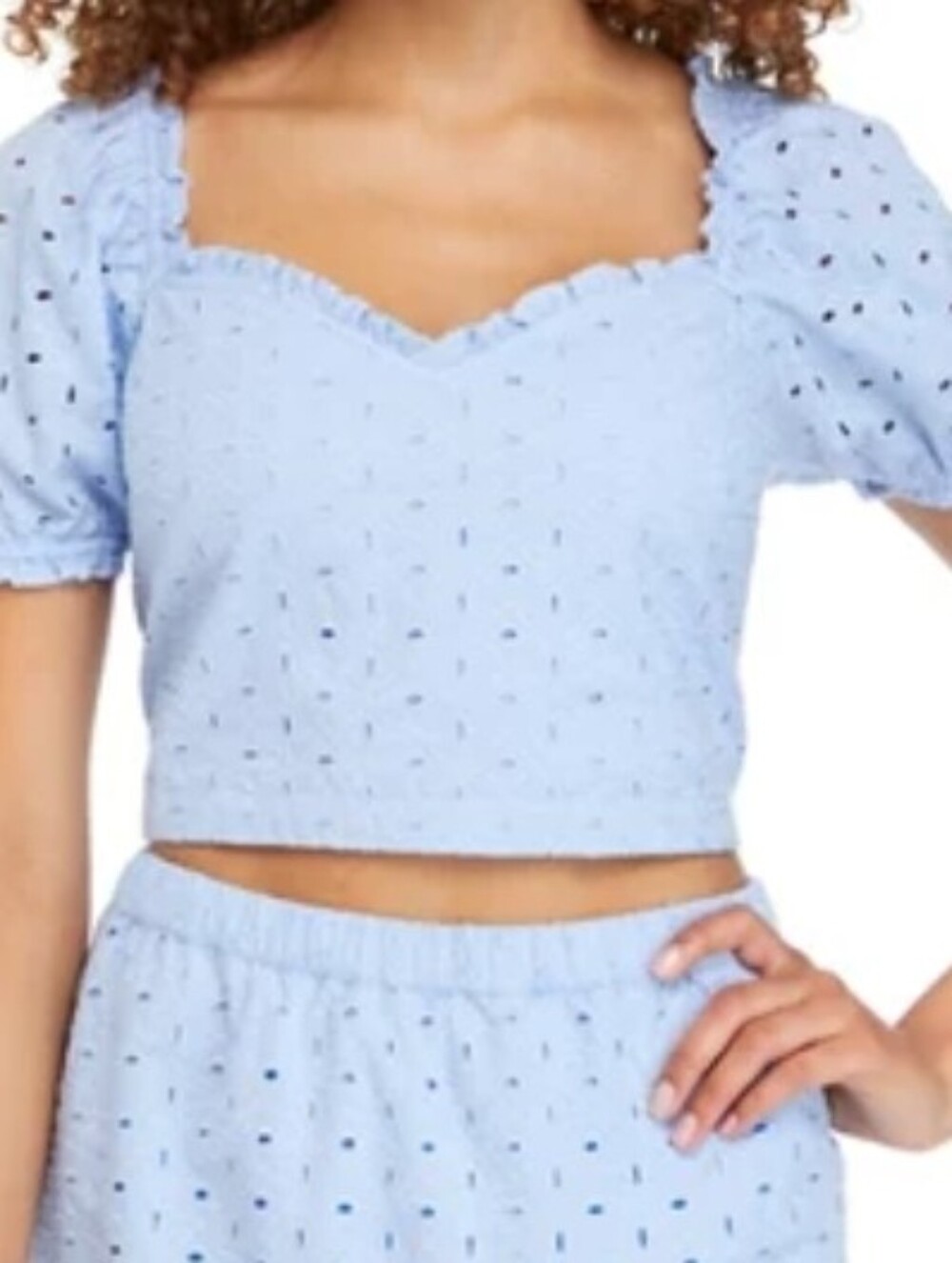 new CABANA crown & ivy size XL Eyelet Puff Sleeve Cropped Top Periwinkle Blue